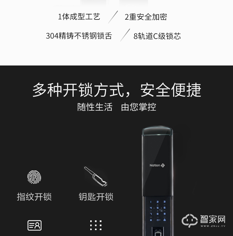 国民感应锁 多重开锁方式 防撬报警门锁